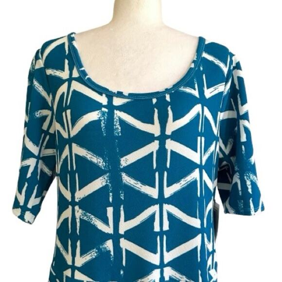 LuLaRoe Nicole Blue White Print Short Sleeve Drop Wasit Midi Dress Plus 3XL NEW - Picture 3 of 12